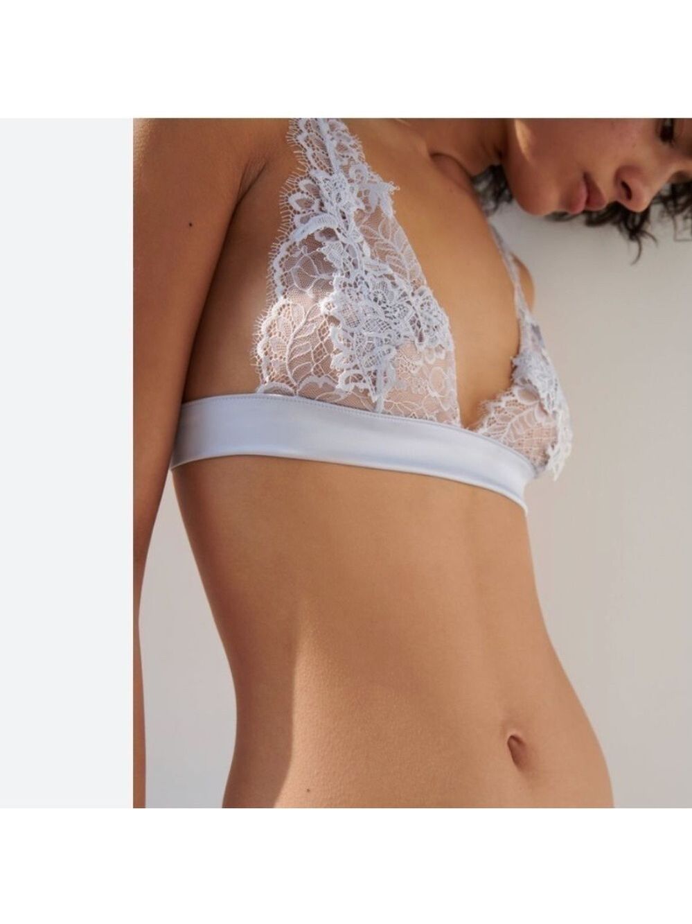 ZARA silver satin and lace triangle bralette L